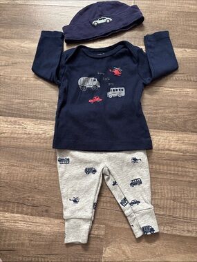 Carter's Navy Baby Outfit with Helicopter and Truck Prints 220